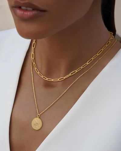 Vista 3 de BENEIGE Collar de oro para mujer, chapado en oro de 14 quilates, collar de playa con circonita cúbica, collar de oro de moda, collar con colgante