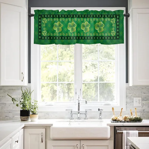 Vista 104 de Cenefa de cortina con lazo rojo de Navidad para ventanas, sala de estar, cocina, baño, granja, bolas de Navidad de acuarela con diseño de bayas