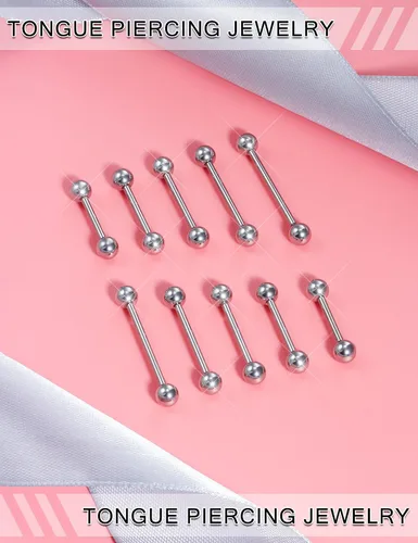 Vista 5 de Prjndjw Anillos de lengua de acero quirúrgico de 14G, anillos rectos para pezón, anillos de lengua para mujeres y hombres, longitud 0.472 in, 0.551