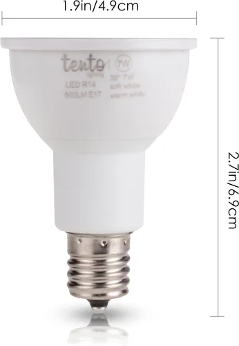 Vista 3 de Tento Lighting E17 Bombilla LED R14 Reflector 5.5w 450 lúmenes base intermedia 40w bombilla halógena de repuesto blanco cálido paquete de 4
