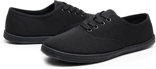 Vista 5 de VenusCelia - Tenis de lona con agujetas Rainbow para mujer Negro (Allblack)