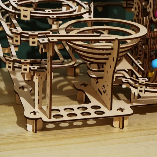 Vista 5 de Kit de carrera de mármol de madera, rompecabezas 3D, bolas de colores de madera, polipasto escalonado con mecanismo de elevación de 3 escalones