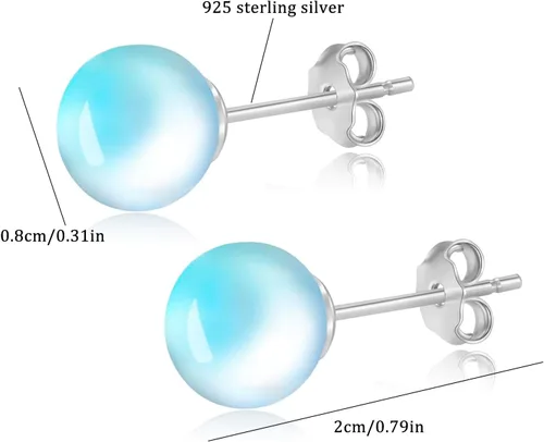 Vista 100 de Natural Stone Stud Earrings for Women 8mm Sterling Silver Genuine Gemstone Earrings Handmade Sterling Silver Crystal Stud Earrings for Women