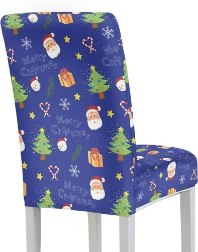 Vista 3 de Rnyleeg Juego de 1 fundas navideñas para sillas de comedor, color azul oscuro, fundas protectoras extraíbles y lavables para sillas de cocina