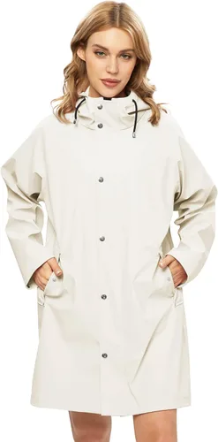 Vista 6 de UNIQUEBELLA Chubasqueros impermeables para mujer, impermeables, abrigos largos con capucha para lluvia, rompevientos, gabardina para exteriores