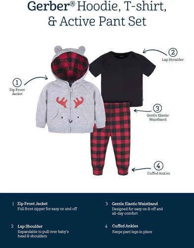 Vista 6 de Gerber Conjunto de ropa con capucha y pantalones deportivos con cremallera para bebés y niños pequeños