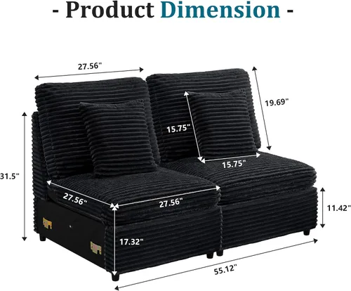 Vista 3 de RARZOE Sofá modular modular sin brazos, sofá modular, 2 sillas sin brazos, asientos de módulo medio para sala de estar, sofá modular seccional