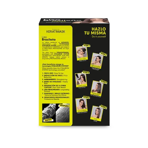 Vista 6 de Cabello sedoso y sin encrespamiento en casa – Kit de tratamiento de alisado de queratina brasileña de Placenta Life con ácido hialurónico
