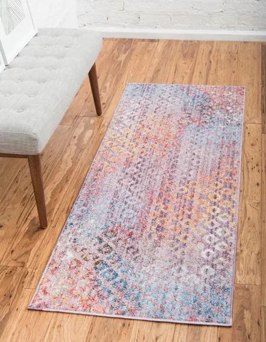 Vista 19 de Unique Loom Rainbow Collection - Alfombra geométrica abstracta moderna acuarela rosa (2 pies 2 pulgadas x 3 pies)