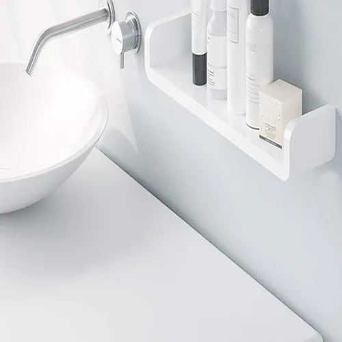 Vista 7 de Estante flotante blanco para decoración de pared, estante colgante adhesivo sin perforaciones para baño, cocina, oficina, sala de estar