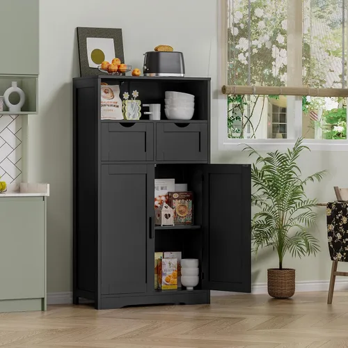 Vista 4 de Iwell Armario de almacenamiento con puertas y estantes, armario de despensa de cocina, gabinetes de baño para sala de estar, cocina, lavandería