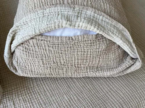 Vista 7 de Fundas de almohada 100% de muselina de algodón, 4 capas de algodón turco suave, solo fundas de almohada, no incluye manta ni colcha, color beige