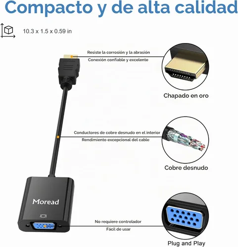Vista 5 de Moread HDMI to VGA Adapter, 2 Pack, Male to Female, Black