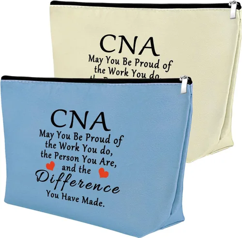 Vista 10 de Mxrymvu Regalos de la semana de CNA Bolsas de maquillaje Regalos de agradecimiento CNA, 2 piezas beige.