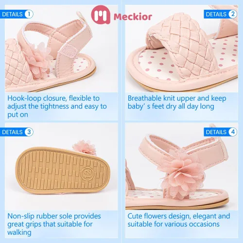 Vista 196 de Meckior Sandalias de verano con punta abierta y suave de piel sintética para bebés y niñas pequeñas