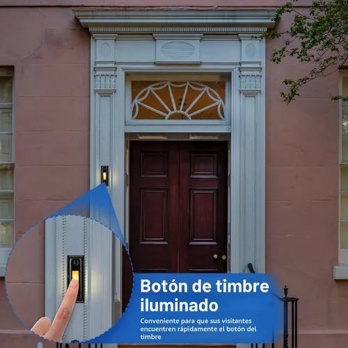 Vista 4 de Dreyoo Botón de timbre de puerta de metal, botón de timbre de puerta con cable de metal resistente con luz LED montada en la pared, botones