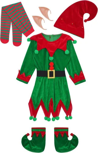 Vista 3 de Jugaoge Disfraz de elfo navideño para niños, disfraz de Santa Claus para niños y niñas, traje festivo
