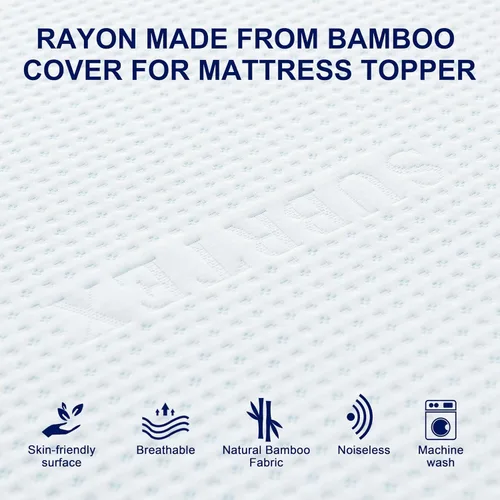 Vista 2 de Subrtex Funda para Topper de Colchón (Solo Funda) Protector de Colchón Ropa de Cama de Rayón Hecho de Bambú Funda Envolvente de Colchón Extraíble