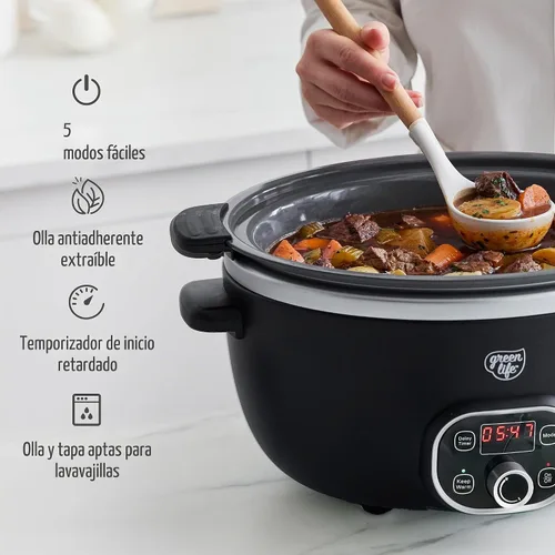 Vista 7 de GreenLife Olla de cocción lenta de 6QT, olla de cerámica antiadherente no tóxica sin PFAS, recipiente interior extraíble, programable, apta