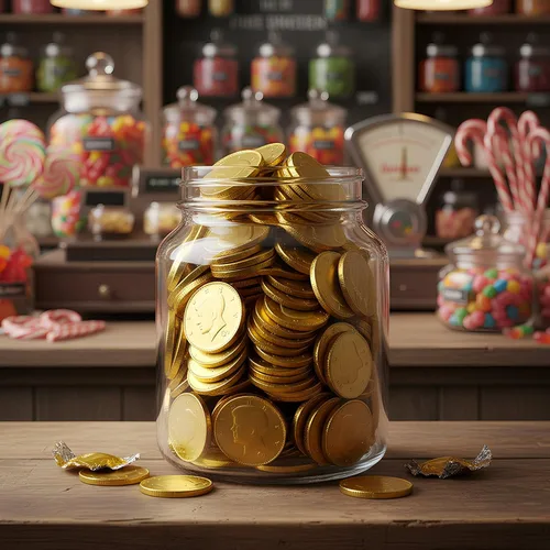 Vista 4 de Monedas de oro chocolate, bolsa de 1 libra