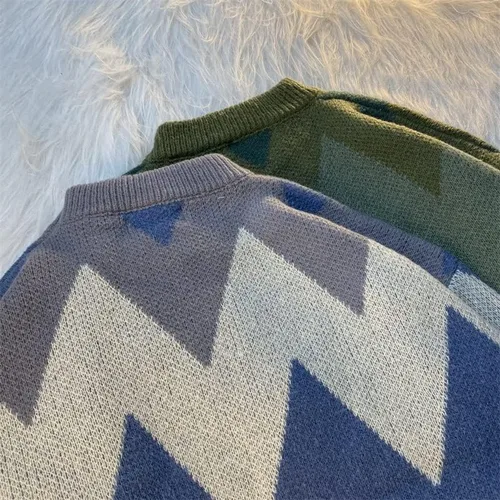 Vista 4 de SCKTFS Harajuku Sweater Men Pullovers Striped Jacquard Knitted Sweaters Streetwear Sweaters (Color D, Size Large)