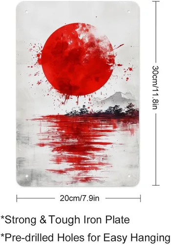 Vista 2 de Letrero abstracto de metal con atardecer japonés con sol rojo, decoración de pared, letrero retro para el hogar, sala de estar, dormitorio Abstracto