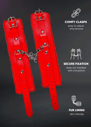 Vista 4 de Esposas rojas para adultos, esponjosas, sexuales y esponjosas, esposas BDSM, esponjosas y ajustables