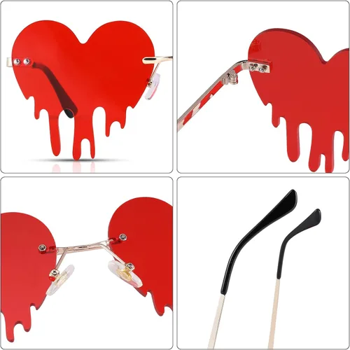 Vista 3 de OLINLIFE Flame Heart Sunglasses Trendy Flame Glasses Melting Heart Glasses for Holiday Party Women Men UV400 Protection