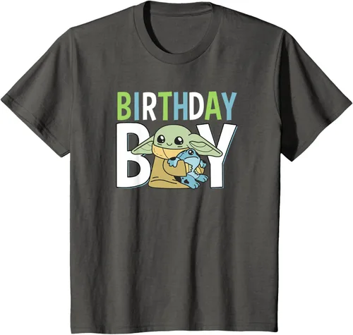 Vista 33 de Star Wars: The Mandalorian Grogu Birthday Boy Hug Blue Green T-Shirt Negro