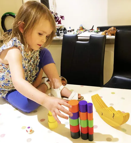 Vista 3 de TOWO - Juego de equilibrio de bloques apilables de madera para niños, juego de equilibrio de luna, bloques de apilamiento de madera y juguete
