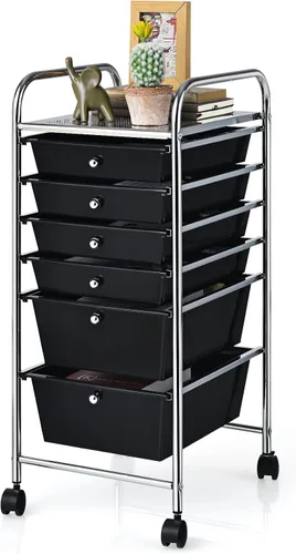Vista 20 de Giantex Carro Organizador con 6 Cajones, con Ruedas, para Herramientas, Papel de Recortes, Hogar, Oficina, Escuela, Carro Utilitario Móvil Multiusos