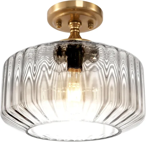 Vista 15 de Lámpara de Techo Verde Semiempotrada Vintage de Latón Antiguo Luz Empotrada Superior de Cristal Dorado Candelabro para Casa de Campo Armario Entrada