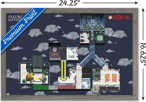 Vista 3 de Among Us - Póster de pared Mira Map, 22.4 pulgadas de largo x 14.7 pulgadas de ancho, versión enmarcada de madera de granero Versión enmarcada