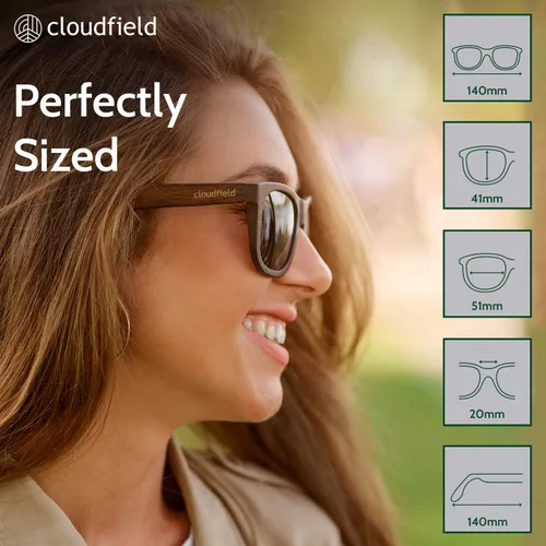 Vista 2 de cloudfield Wood Frame Sunglasses for Men and Women with 9-Layer Polarized Lenses and Double Layer of UV Blocking Coating