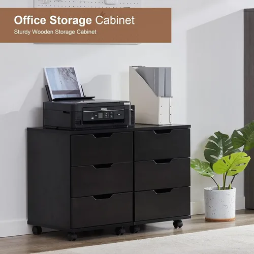 Vista 5 de Soohow Archivador móvil de madera de 3 cajones con ruedas para oficina en casa