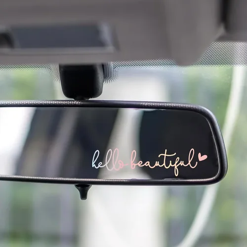 Vista 2 de Miarita 3X Pegatina para Espejo Retrovisor «Hello Beautiful», Pegatinas para Espejo de Tocador, Pegatina para Espejo Retrovisor