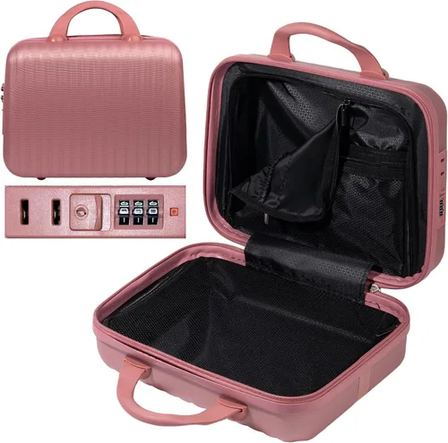 Vista 9 de Estuche de cosméticos rígido de 11 pulgadas, estuche organizador de maquillaje, bolsa organizadora pequeña y portátil de tren de maquillaje