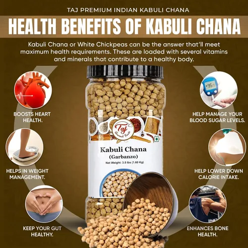 Vista 2 de TAJ Garbanzo Frijoles Secos 4 Libras Kabuli Chana Producto de la India