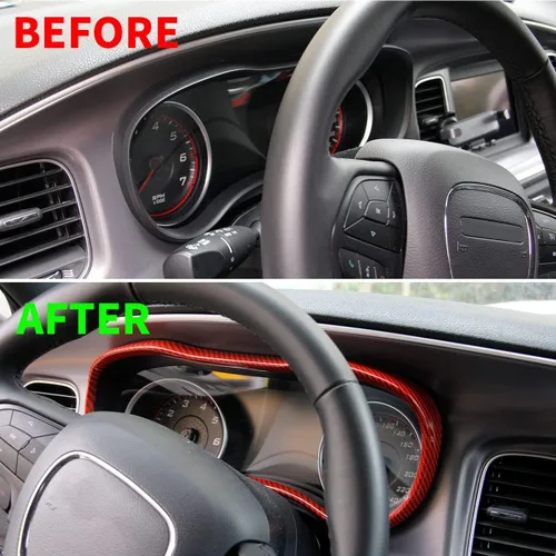 Vista 5 de crosselec Cubierta de marco de panel de medidor de tablero de fibra de carbono, accesorios de decoración interior para Dodge Charger 2015-2021 (rojo)