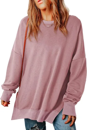 Vista 43 de SHEWIN Sudadera casual de manga larga con cuello redondo para mujer, ligera, holgada