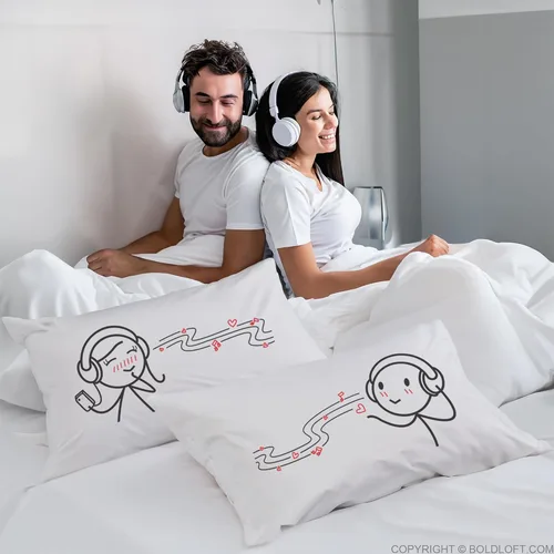 Vista 4 de BoldLoft Fundas de almohada para parejas "You're Notes of My Heart's Melody" - Regalos para parejas, para él y ella, regalos con notas musicales
