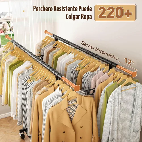 Vista 3 de Raybee Perchero de Ropa Carga 630LBS, Perchero de Ropa Resistente, Percheros Rodantes de Ropa para Colgar Ropa con Ruedas, Perchero de Ropa Negro