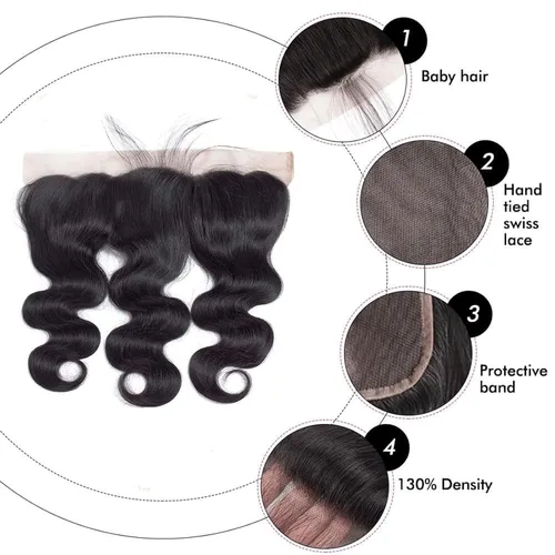 Vista 3 de Encaje frontal transparente HD de 13 x 6 pulgadas, prearrancado con abuelitos, línea capilar natural, cierre frontal ondulado 12A, cabello humano