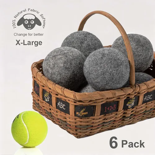 Vista 5 de Budieggs Bolas secadoras de lana gris oscuro XL, paquete de 6, suavizante de tela 100% orgánico de Nueva Zelanda para más de 1000 cargas, seguras