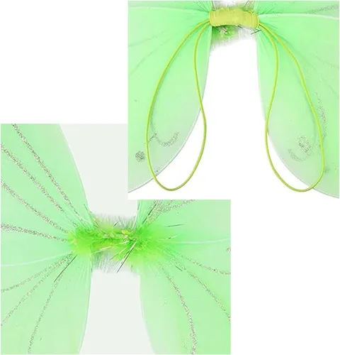 Vista 5 de Colle - Alas de hada de mariposa para niñas, disfraces de hada, alas brillantes de princesa para fiestas Verde brillante
