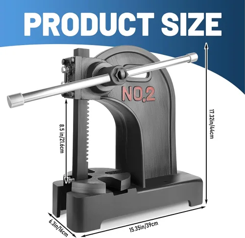 Vista 7 de 2 Ton Manual Arbor Press, Heavy Duty Cast Iron Press with Ratchet Lever & Reversible Ram, Adjustable Non-Slip Lever Press Machine for Metalworking