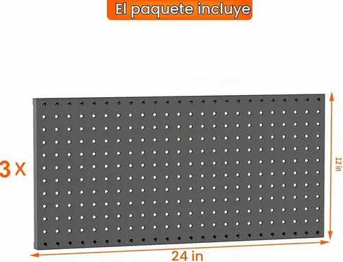 Vista 4 de TORACK 3 piezas de paneles de tablero de clavijas de metal para almacenamiento de herramientas de garaje en pared, tablero de clavijas para banco