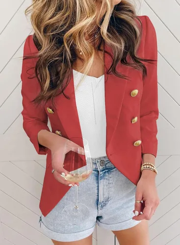 Vista 4 de Asvivid Blazer de oficina informal, drapeado, frente abierto, chaquetas para trabajo, para mujer