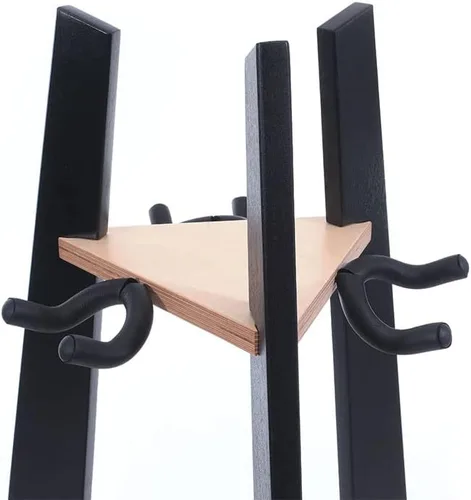 Vista 4 de GR-1 Estante de exhibición de madera hecho a mano de 3 vías Multi Guitar Stand - Negro
