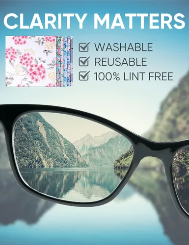 Vista 5 de 6 piezas de paños de limpieza de gafas engrosados con elegante diseño de flores, paños de limpieza de microfibra, paños de limpieza suaves